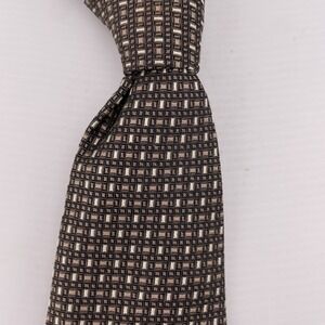 PRONTO UOMO Men's Silk Necktie Designer Brown Geometric Handmade 59"‎
